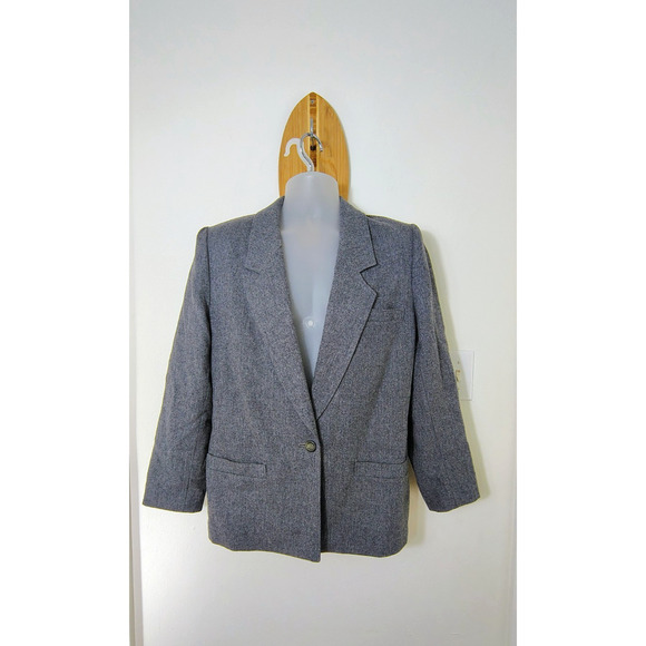 Vintage Pendleton Blazer Jacket Womens 10 TALL Grey 1 Button Virgin Wool USA - Picture 1 of 13